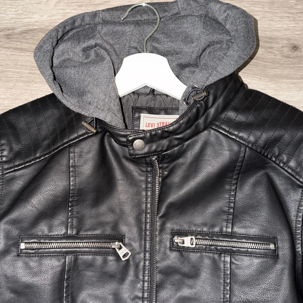 🇺🇸FIRM PRICE🇺🇸 Levi's faux leather hooded moto racer jacket